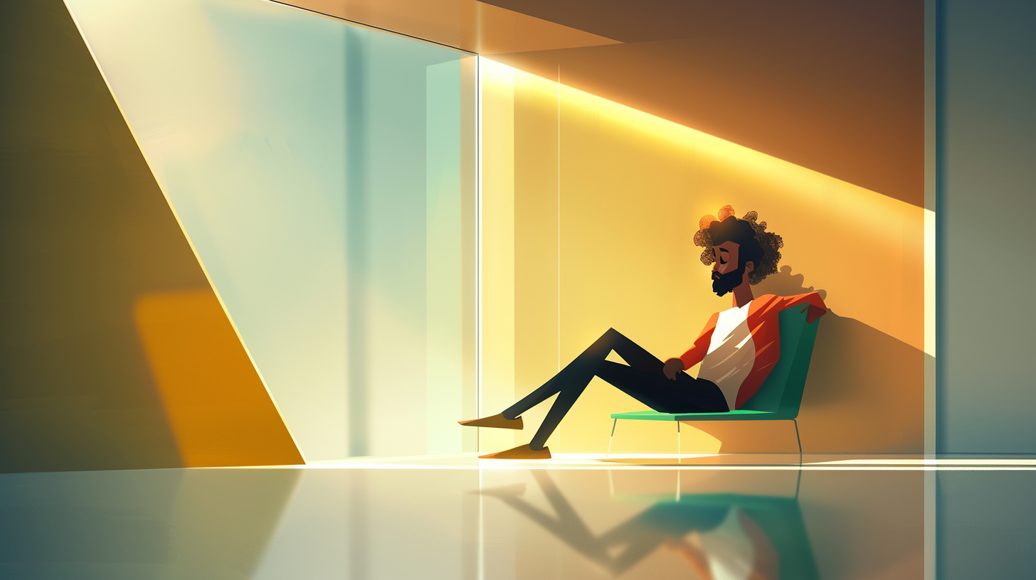 fatigue persistante malgré le repos, personne assise au calme mais en tension intérieure, stress chronique et fatigue mentale