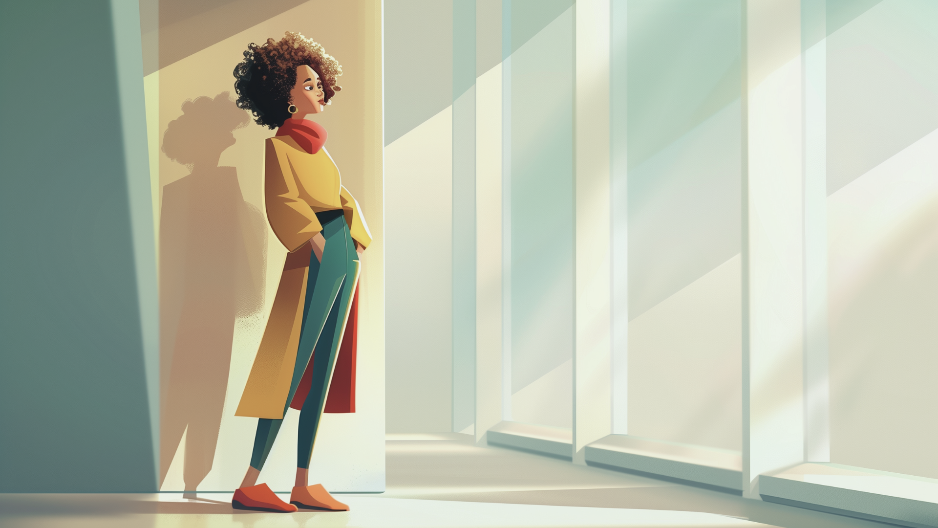 Illustration d'une femme en posture de retrait symbolisant le désalignement et la perte de sens au travail