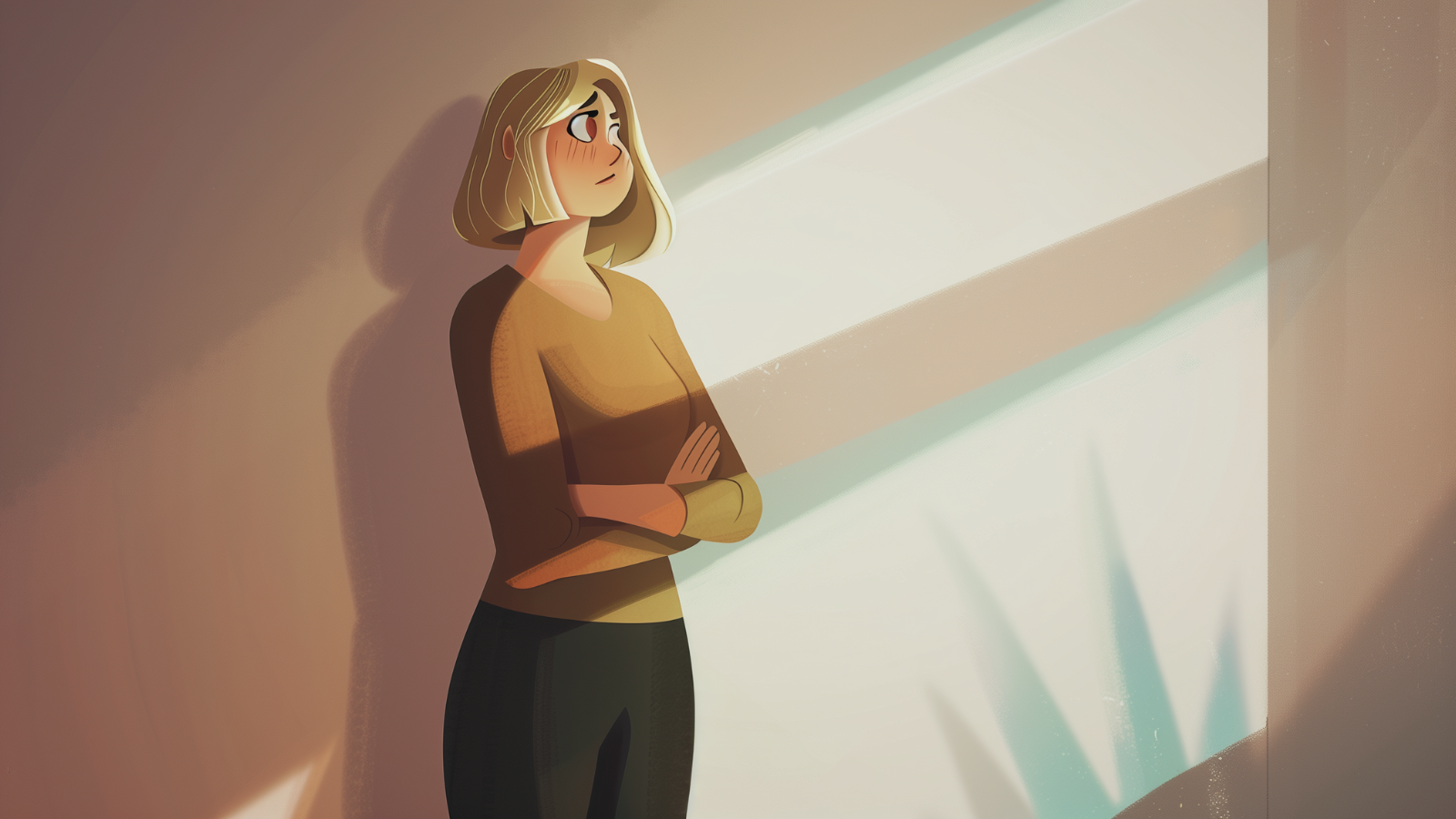 Femme en introspection, lumière symbolisant une prise de conscience - illustration du changement en Gestalt-thérapie